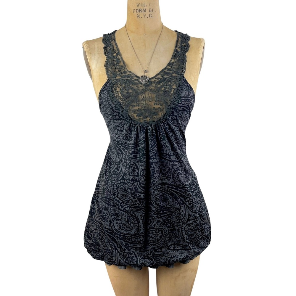 Boho Fairy Tank Top Paisley Lace Chest Size Small Whimsigoth Grunge Fairy